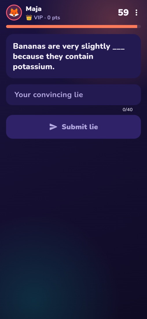 The phone controller during Bluff Buffet: write a convincing lie