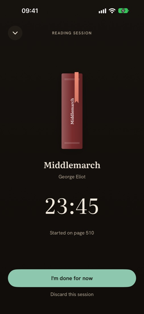 A reading session of Middlemarch at 23 minutes