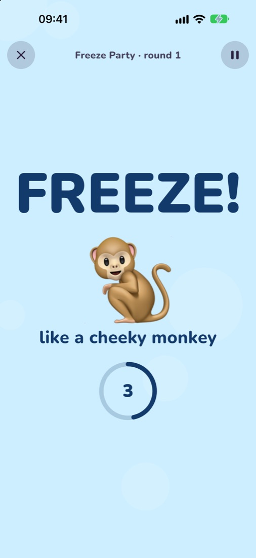 Freeze Party in play: FREEZE like a flamingo, with a countdown ring