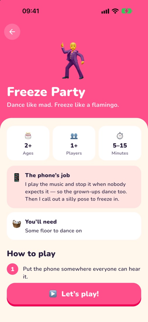 Freeze Party briefing: ages, players, minutes and the phone's job