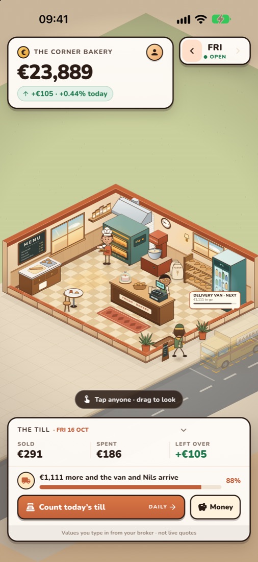 The bakery worth €23,889 with today's till and the next goal, a delivery van