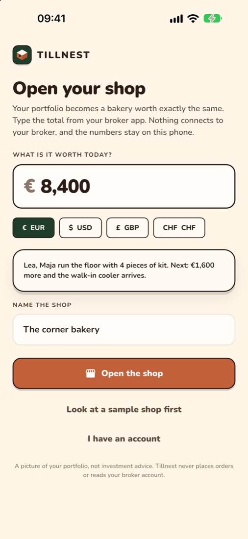 Opening the shop: type what the account is worth today