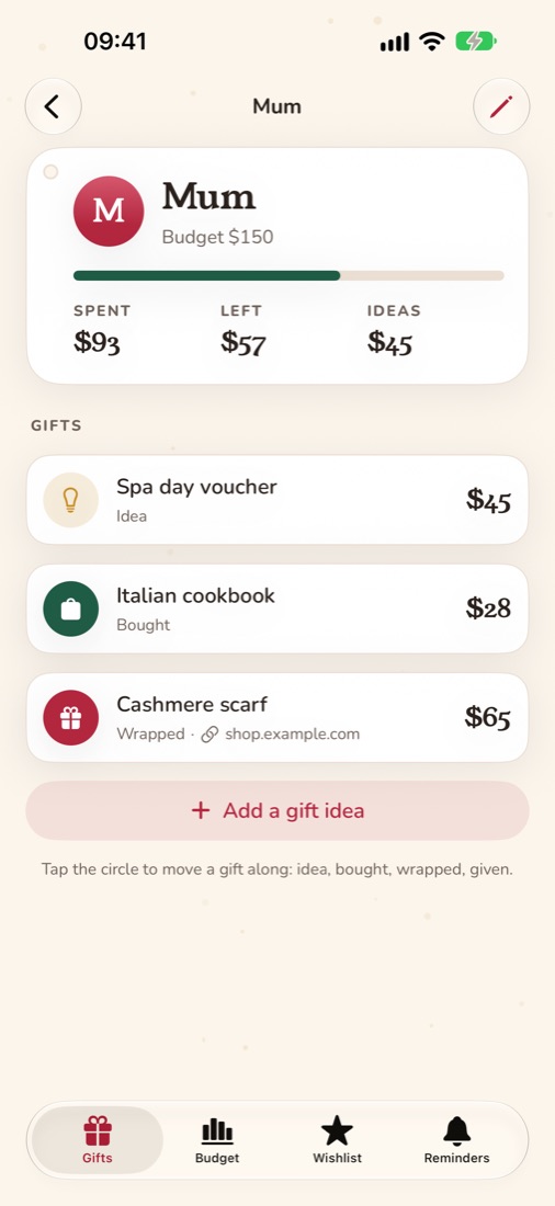 Mum's gifts: a cashmere scarf wrapped, a cookbook bought and a spa voucher still an idea
